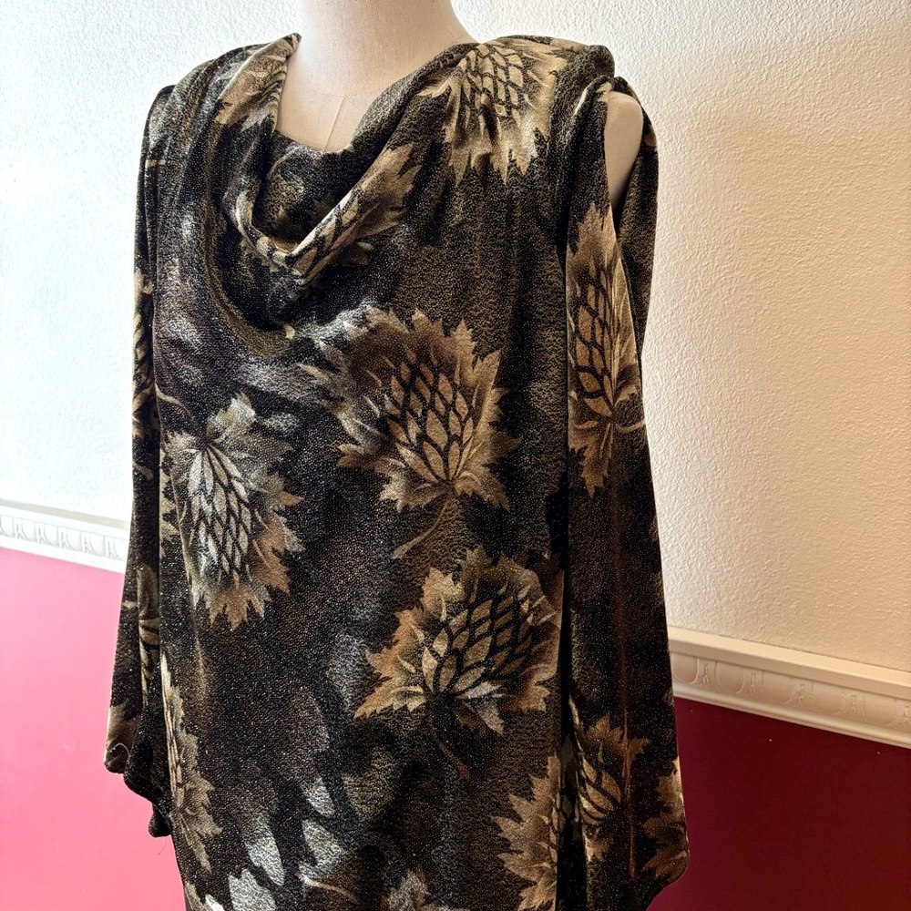 Vintage R&M Richards deep green gold 2-piece pants & cowl neck cold shoulder top - Picture 5 of 16